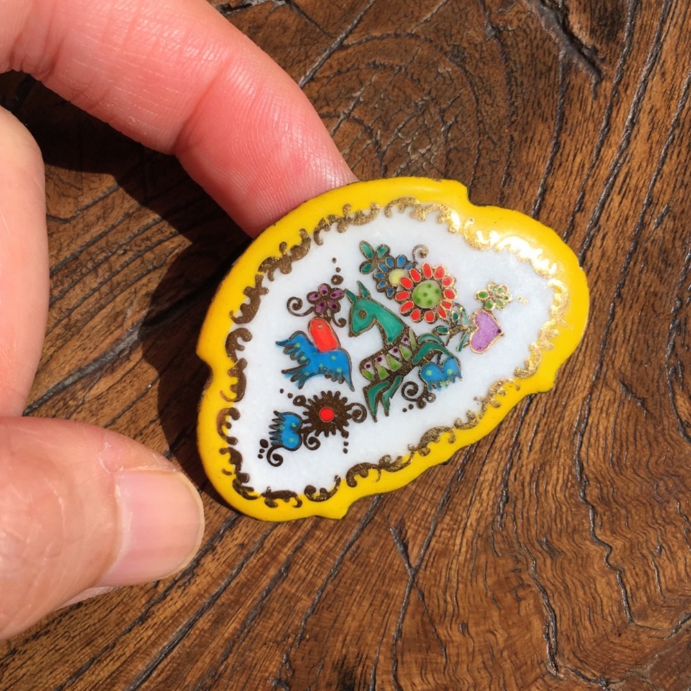 Vintage MICHAELA FREY hand painted enamel brooch